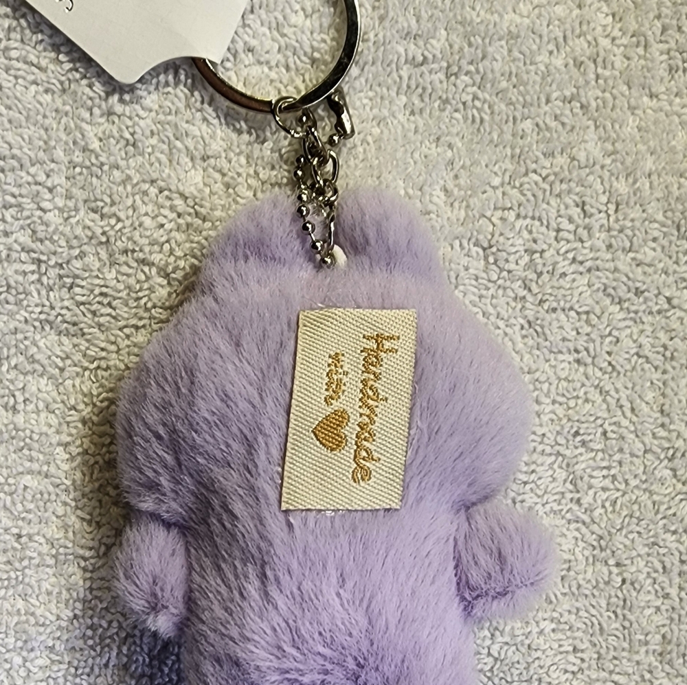 PURPLE Plush Bunny W/ BOW TIE KEYCHAIN /BAG CHARM NEW - Picture 6 of 7